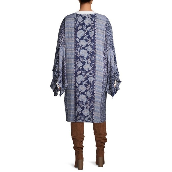 Angie Mix Print Bell Ruffle Sleeve Boho Kimono Size L - Picture 4 of 10